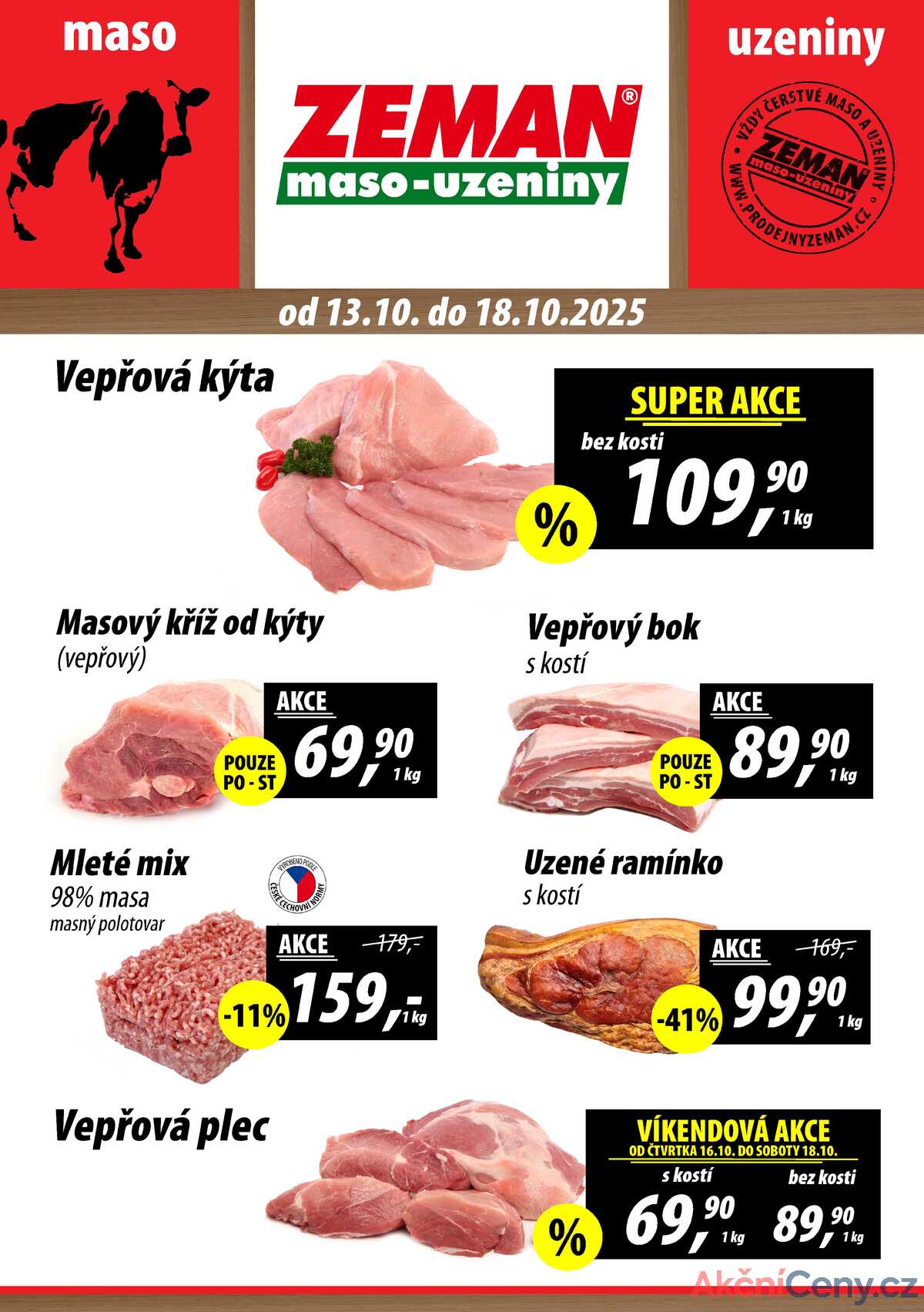 ZEMAN maso-uzeniny akční leták pro vybrané prodejny druhé skupiny od 13.10. do 18.10.2025 strana 1