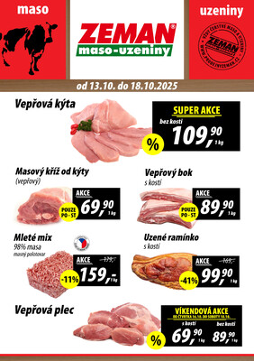ZEMAN maso-uzeniny akční leták pro vybrané prodejny druhé skupiny od 13.10. do 18.10.2025