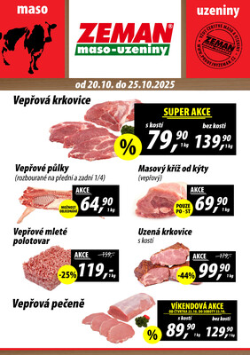 ZEMAN maso-uzeniny akční leták pro vybrané prodejny druhé skupiny od 20.10. do 25.10.2025