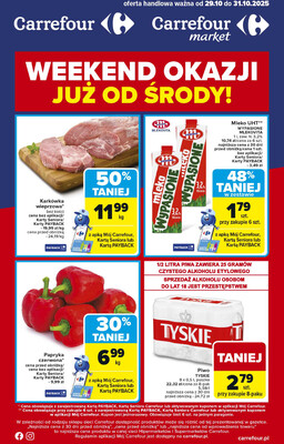 Leták Carrefour Polsko 29.10.-31.10.2025 - Víkend plný výhodných nabídek od středy!