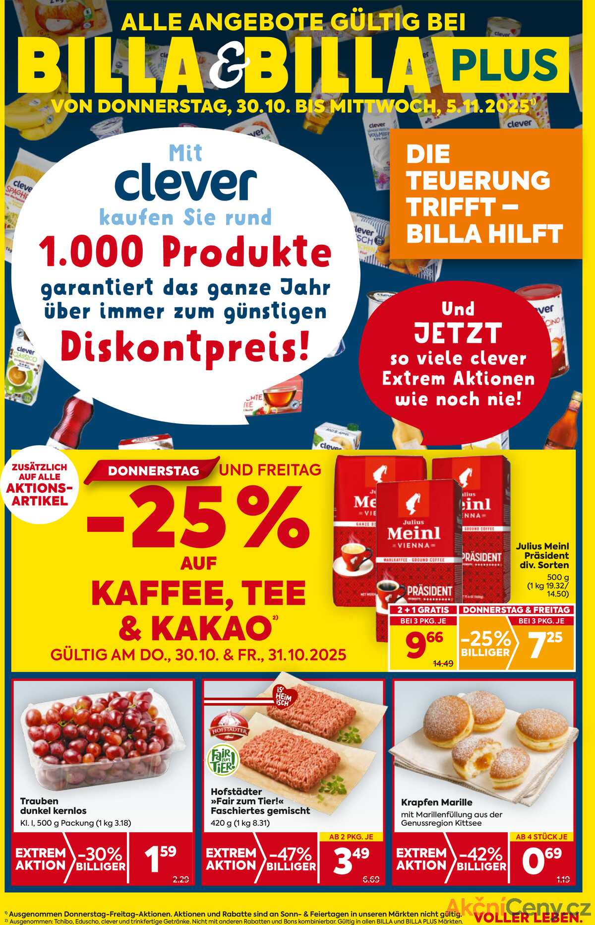 Leták BILLA Rakousko 30.10.-5.11.2025 strana 1