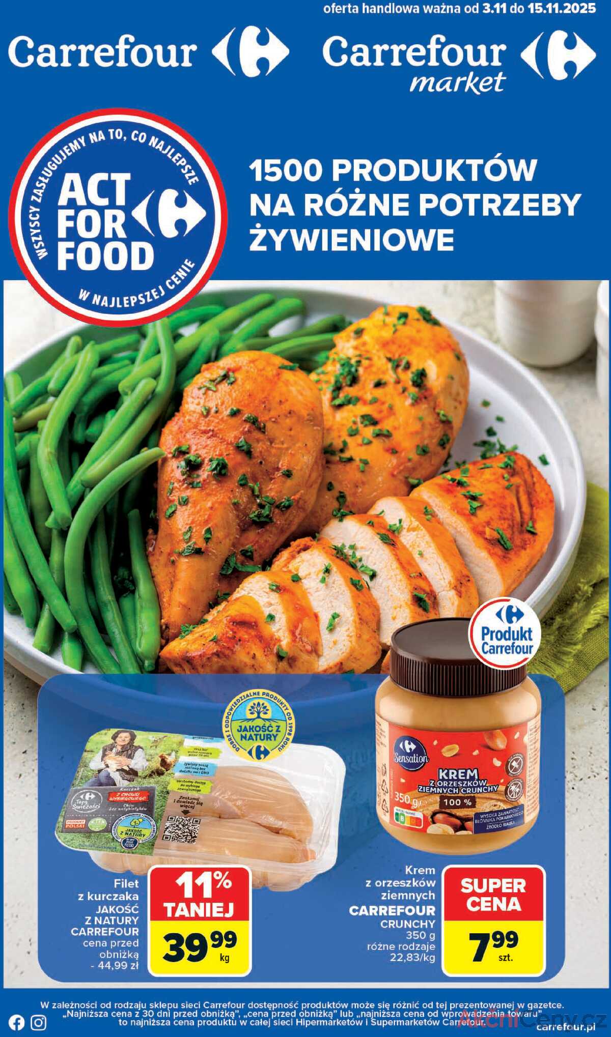 Leták Carrefour Polsko 3.11.-15.11.2025 - ACT FOR FOOD od pondělí! strana 1