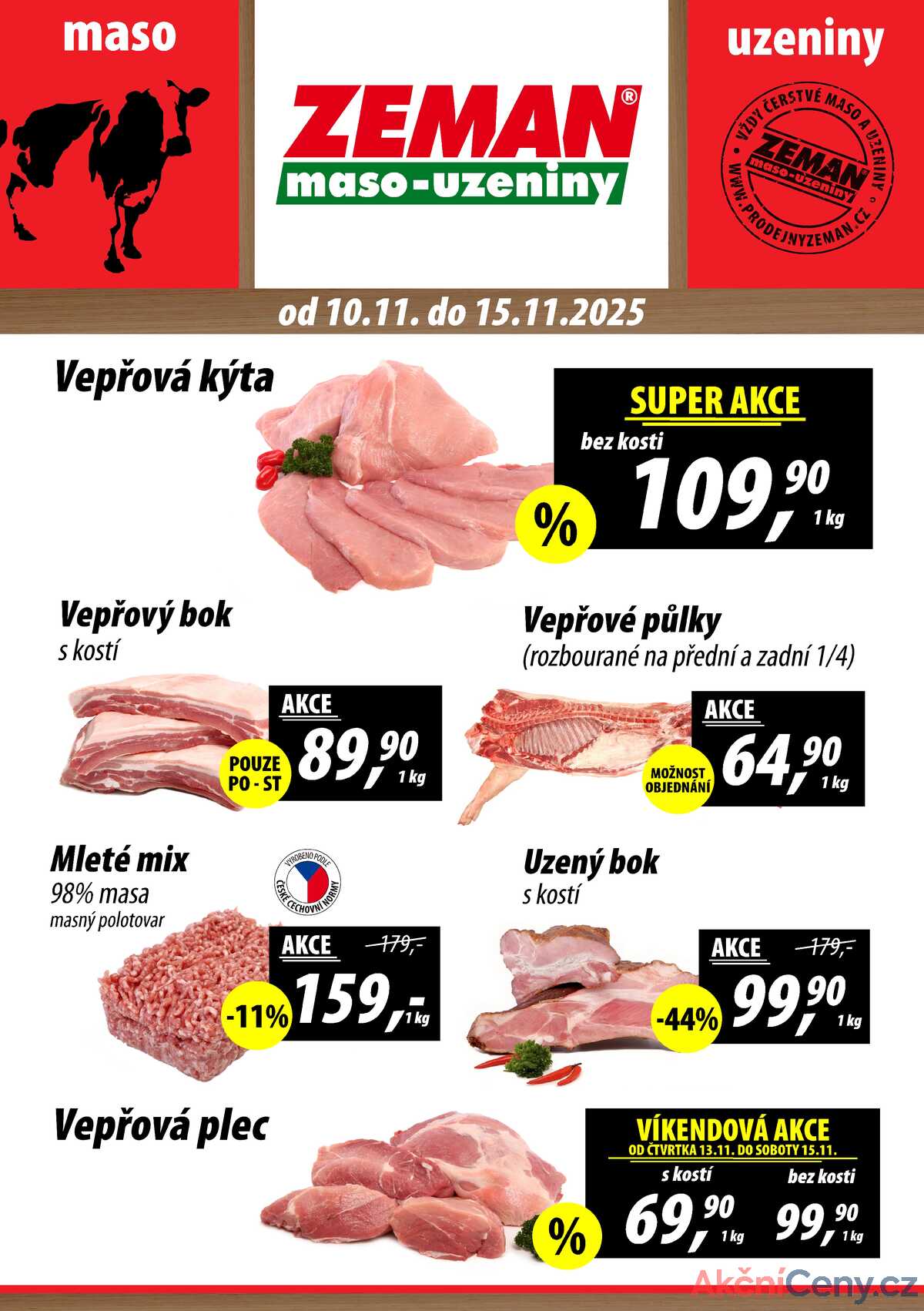 ZEMAN maso-uzeniny akční leták pro vybrané prodejny první skupiny od 10.11. do 15.11.2025 strana 1