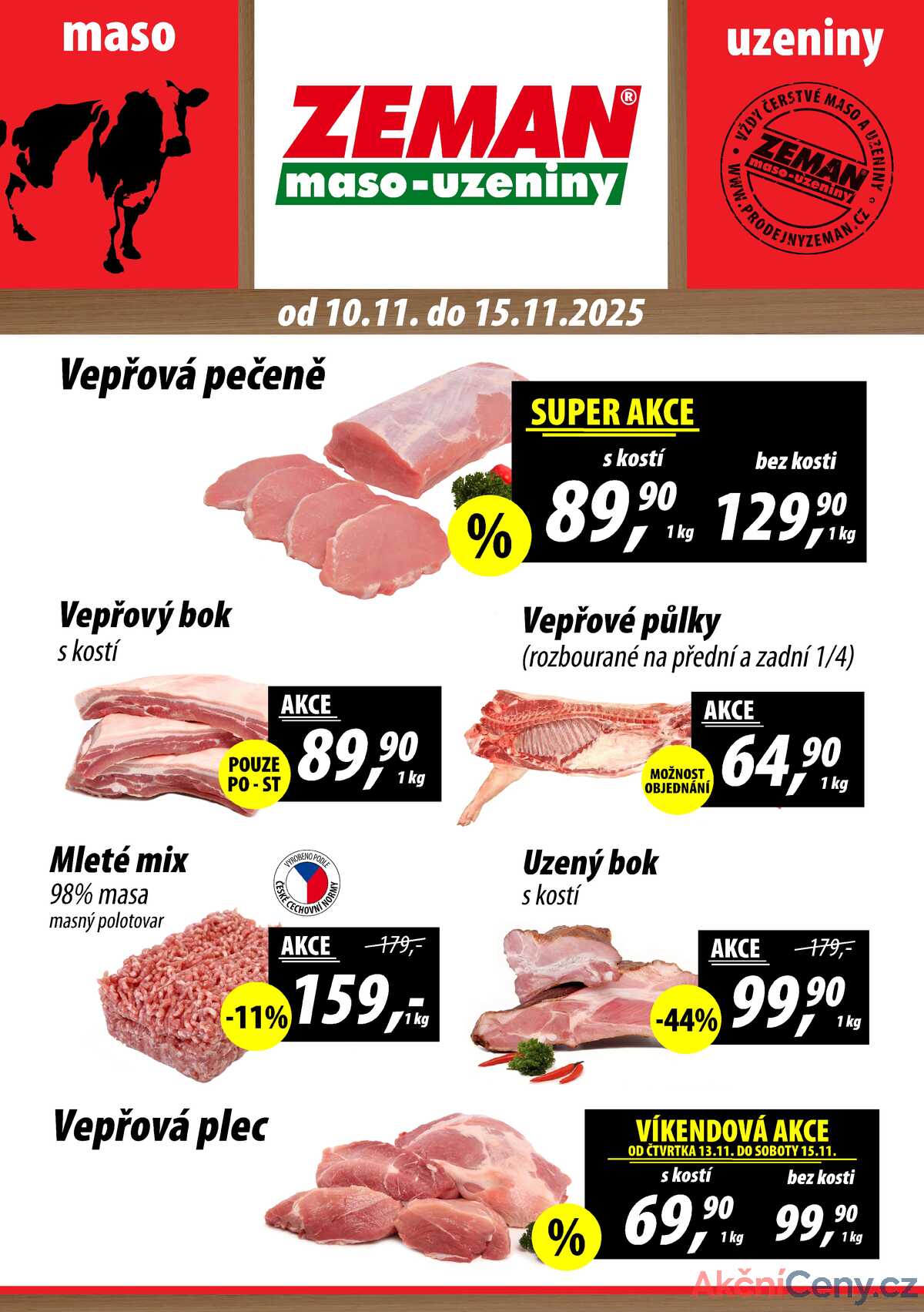 ZEMAN maso-uzeniny akční leták pro vybrané prodejny druhé skupiny od 10.11. do 15.11.2025 strana 1