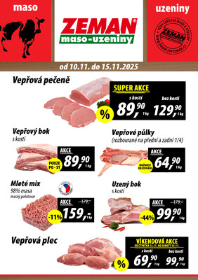 ZEMAN maso-uzeniny akční leták pro vybrané prodejny druhé skupiny od 10.11. do 15.11.2025