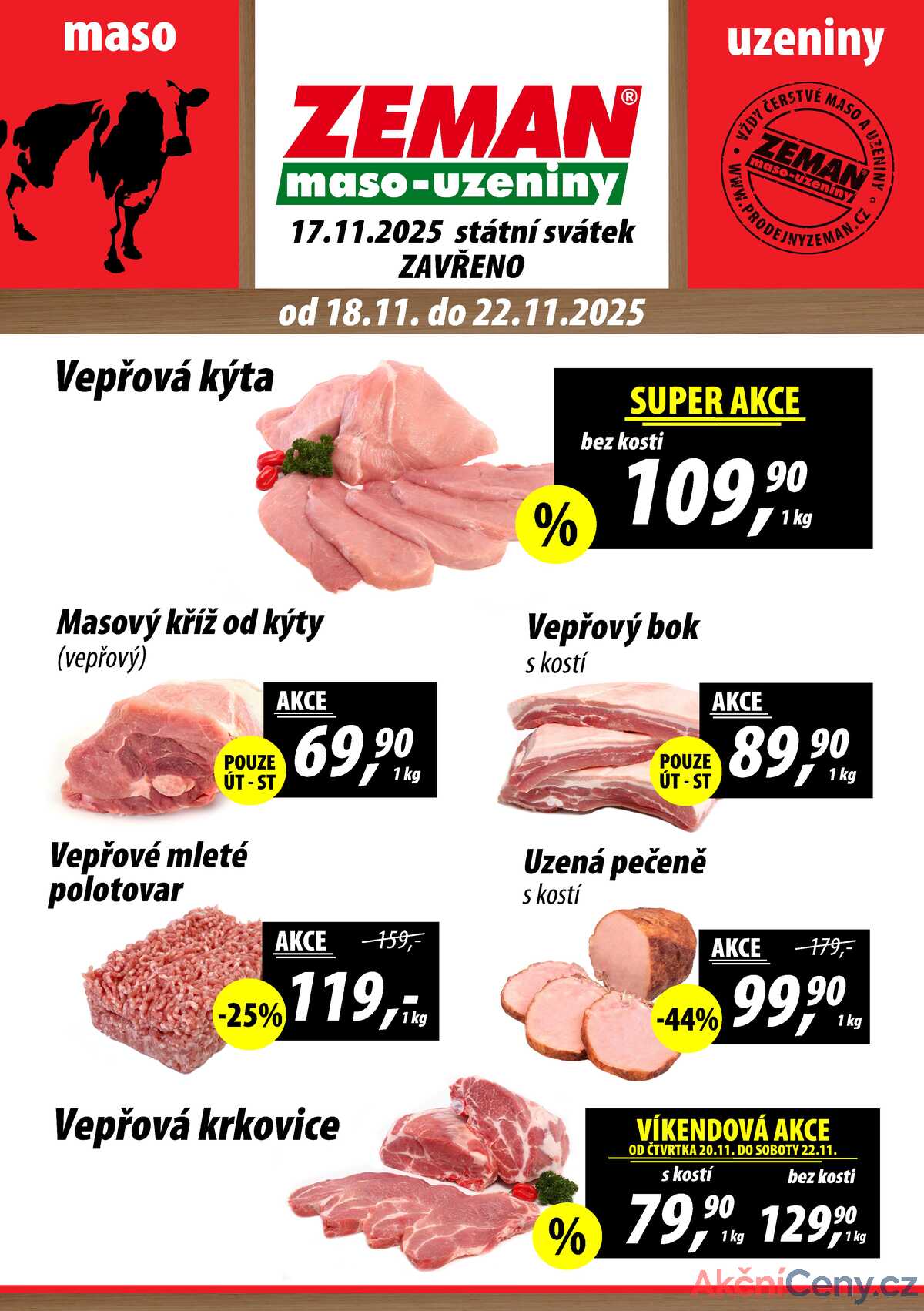 ZEMAN maso-uzeniny akční leták pro vybrané prodejny druhé skupiny od 18.11. do 22.11.2025 strana 1