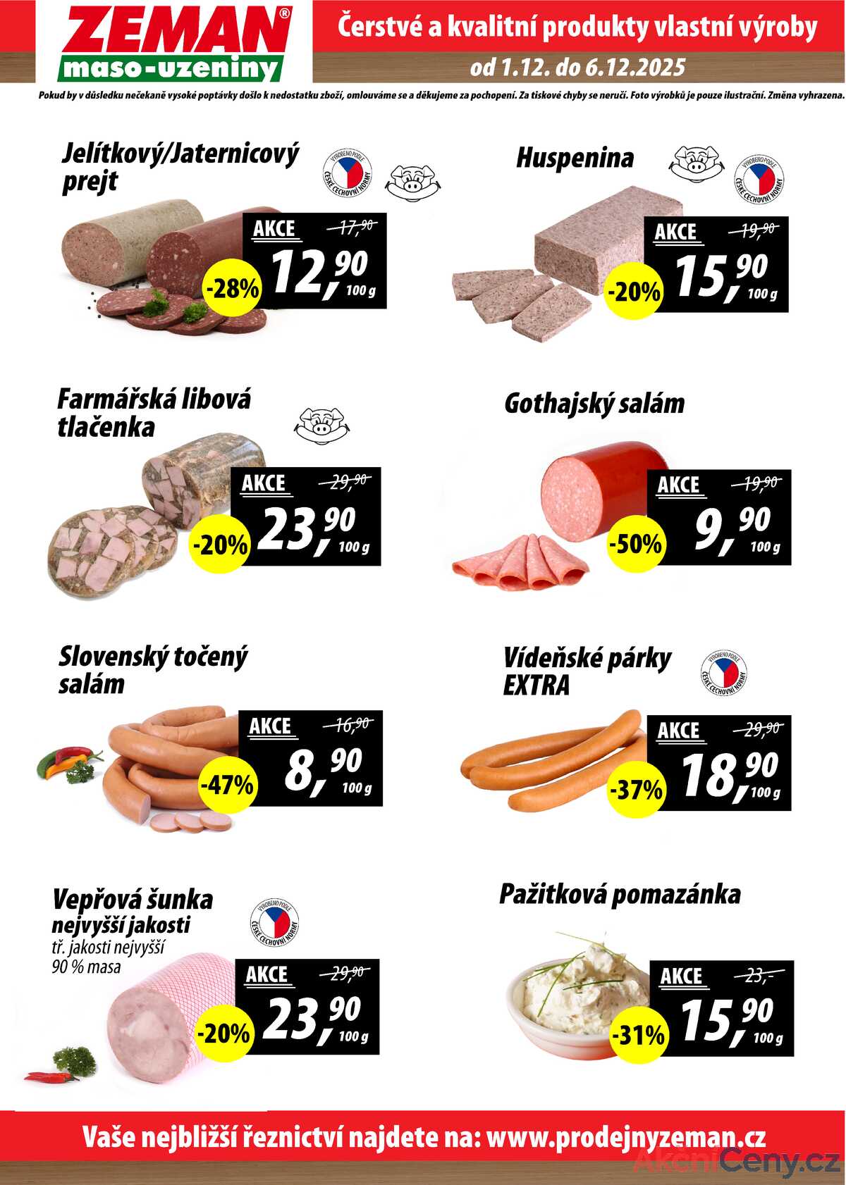 ZEMAN maso-uzeniny akční leták pro vybrané prodejny druhé skupiny od 1.12. do 6.12.2025 strana 2