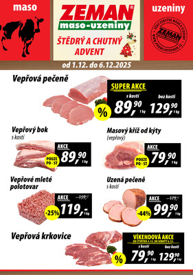 ZEMAN maso-uzeniny akční leták pro vybrané prodejny druhé skupiny od 1.12. do 6.12.2025