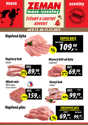 ZEMAN maso-uzeniny akční leták pro vybrané prodejny druhé skupiny od 8.12. do 13.12.2025