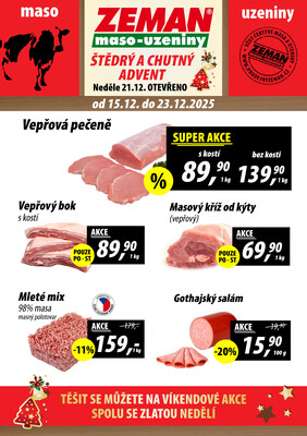 ZEMAN maso-uzeniny akční leták pro vybrané prodejny druhé skupiny od 15.12. do 23.12.2025