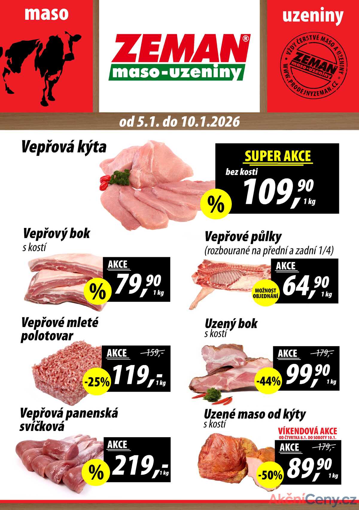 ZEMAN maso-uzeniny akční leták pro vybrané prodejny první skupiny od 5.1. do 10.1.2026 strana 1