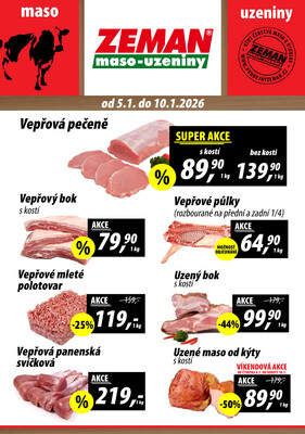 ZEMAN maso-uzeniny akční leták pro vybrané prodejny druhé skupiny od 5.1. do 10.1.2026