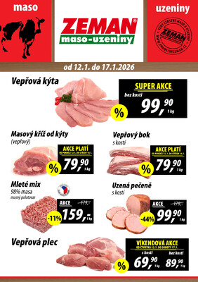 ZEMAN maso-uzeniny akční leták pro vybrané prodejny druhé skupiny od 12.1. do 17.1.2026