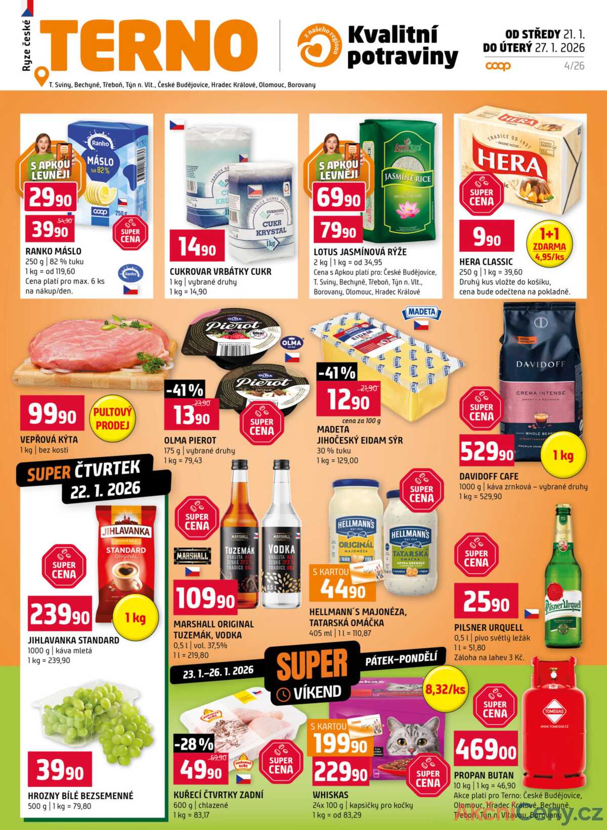 Terno České Budějovice, Třeboň, Trhové sviny, Bechyně, Týn nad Vltavou, Hradec Králové, Borovany, Olomouc od 21.1. do 27.1.2026 strana 1