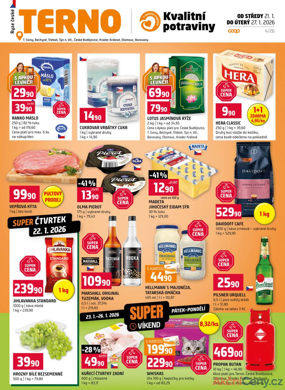 Terno České Budějovice, Třeboň, Trhové sviny, Bechyně, Týn nad Vltavou, Hradec Králové, Borovany, Olomouc od 21.1. do 27.1.2026