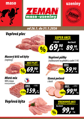 ZEMAN maso-uzeniny akční leták pro vybrané prodejny druhé skupiny od 26.1. do 31.1.2026