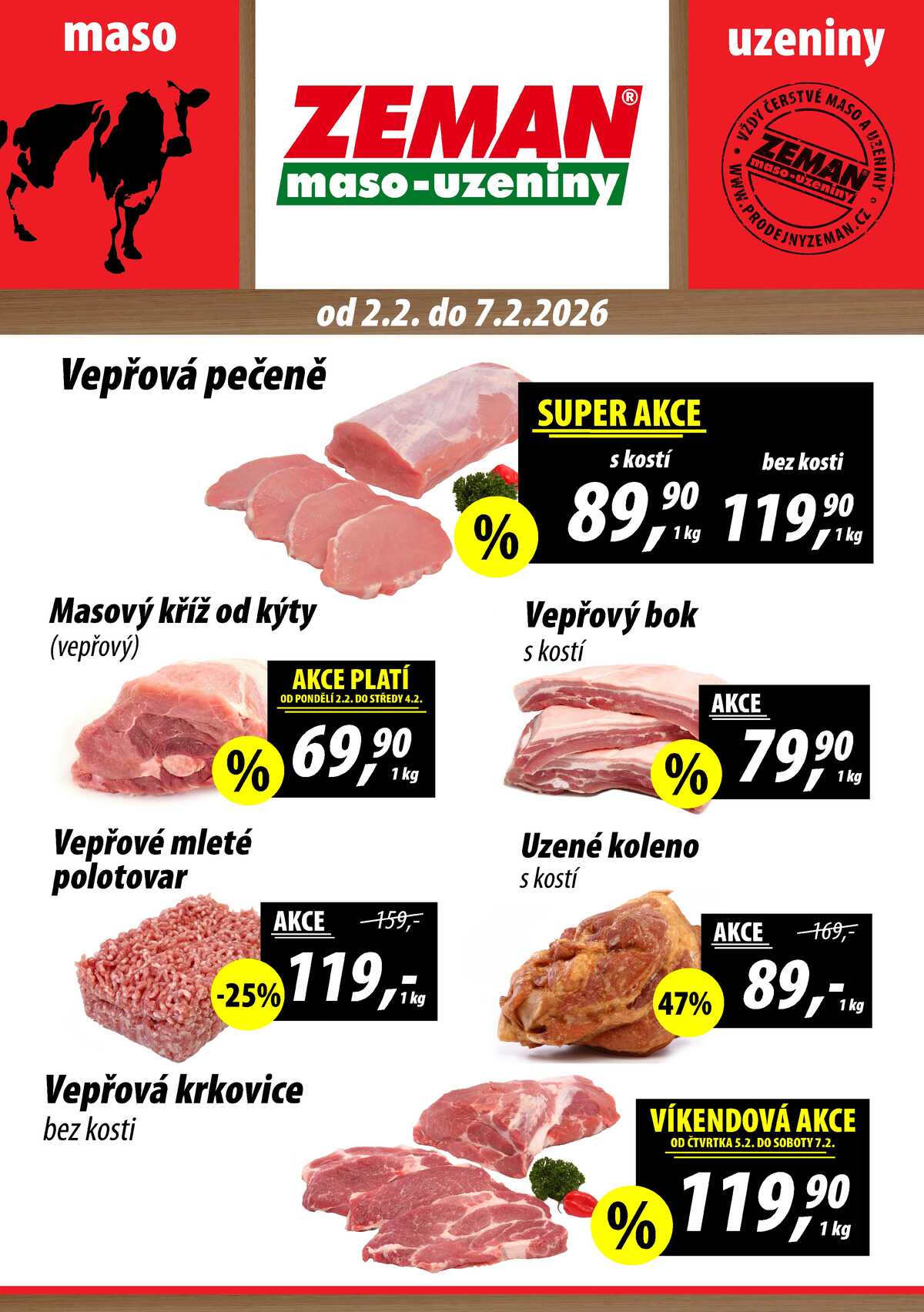 ZEMAN maso-uzeniny akční leták pro vybrané prodejny první skupiny od 2.2. do 7.2.2026 strana 1