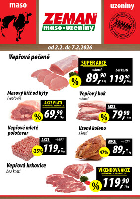 ZEMAN maso-uzeniny akční leták pro vybrané prodejny druhé skupiny od 2.2. do 7.2.2026