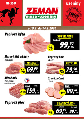 ZEMAN maso-uzeniny akční leták pro vybrané prodejny druhé skupiny od 9.2. do 14.2.2026