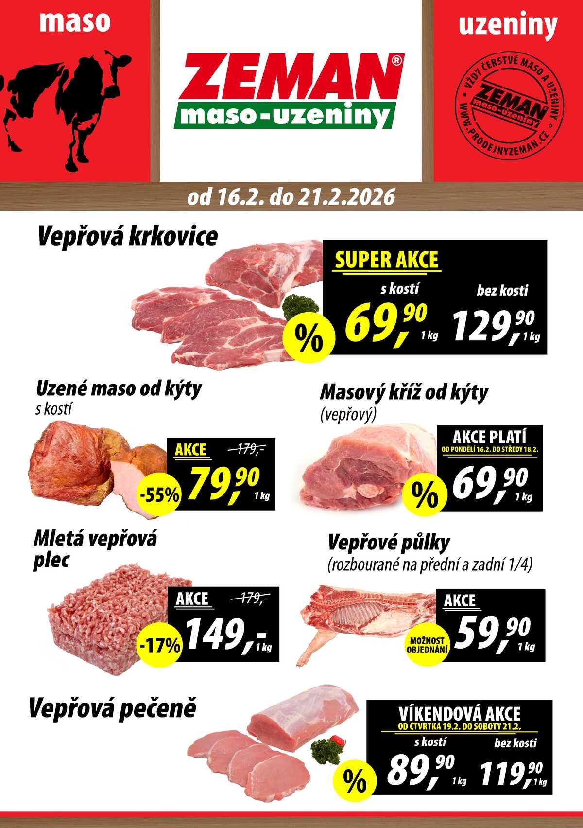 ZEMAN maso-uzeniny akční leták pro vybrané prodejny druhé skupiny od 16.2. do 21.2.2026 strana 1