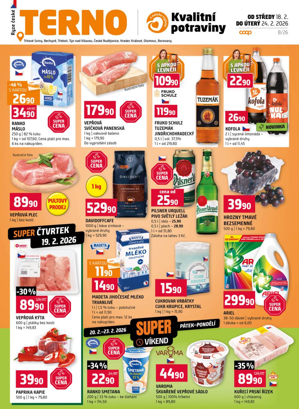 Leták Terno - Terno České Budějovice, Třeboň, Trhové sviny, Bechyně, Týn nad Vltavou, Borovany od 18.2. do 24.2.2026 - strana 1