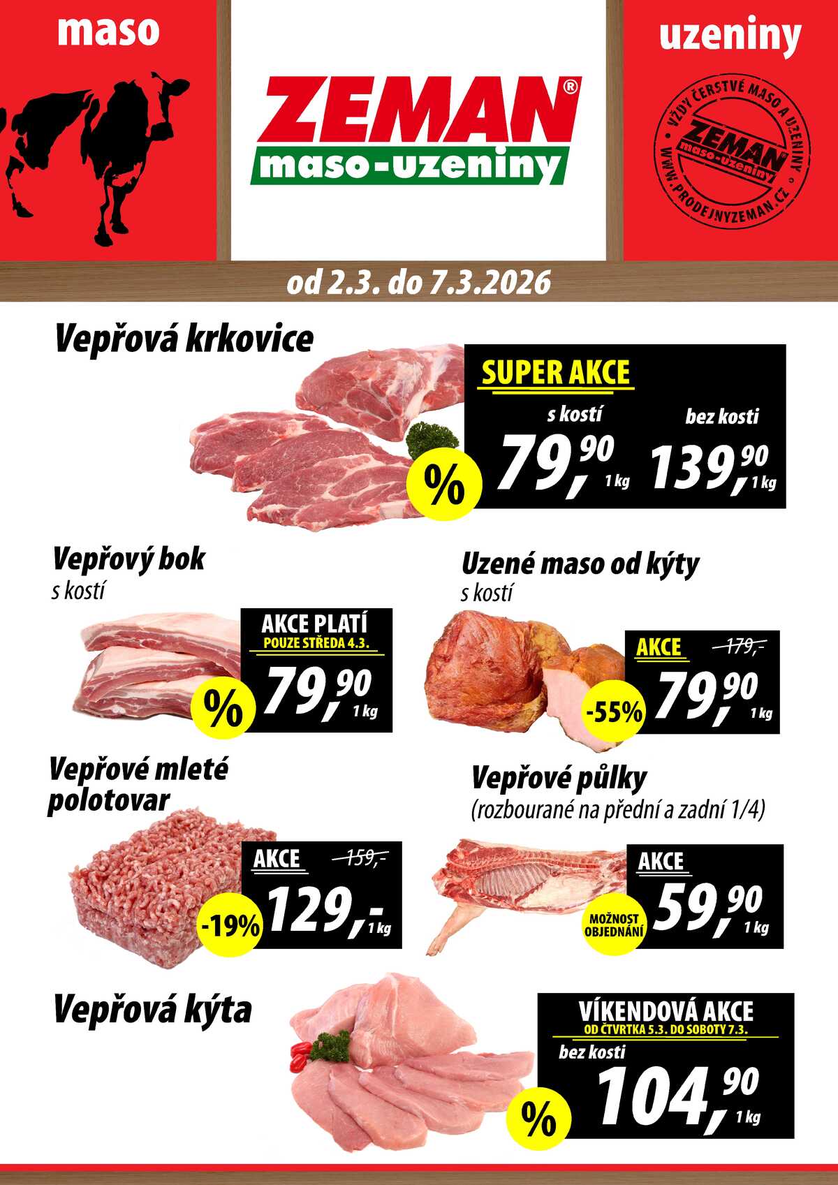 ZEMAN maso-uzeniny akční leták pro vybrané prodejny první skupiny od 2.3. do 7.3.2026 strana 1