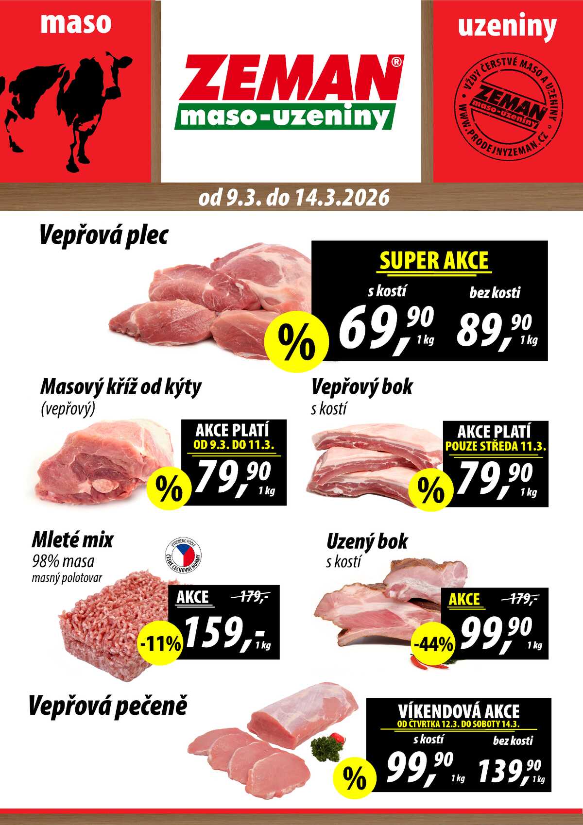 ZEMAN maso-uzeniny akční leták pro vybrané prodejny první skupiny od 9.3. do 14.3.2026 strana 1