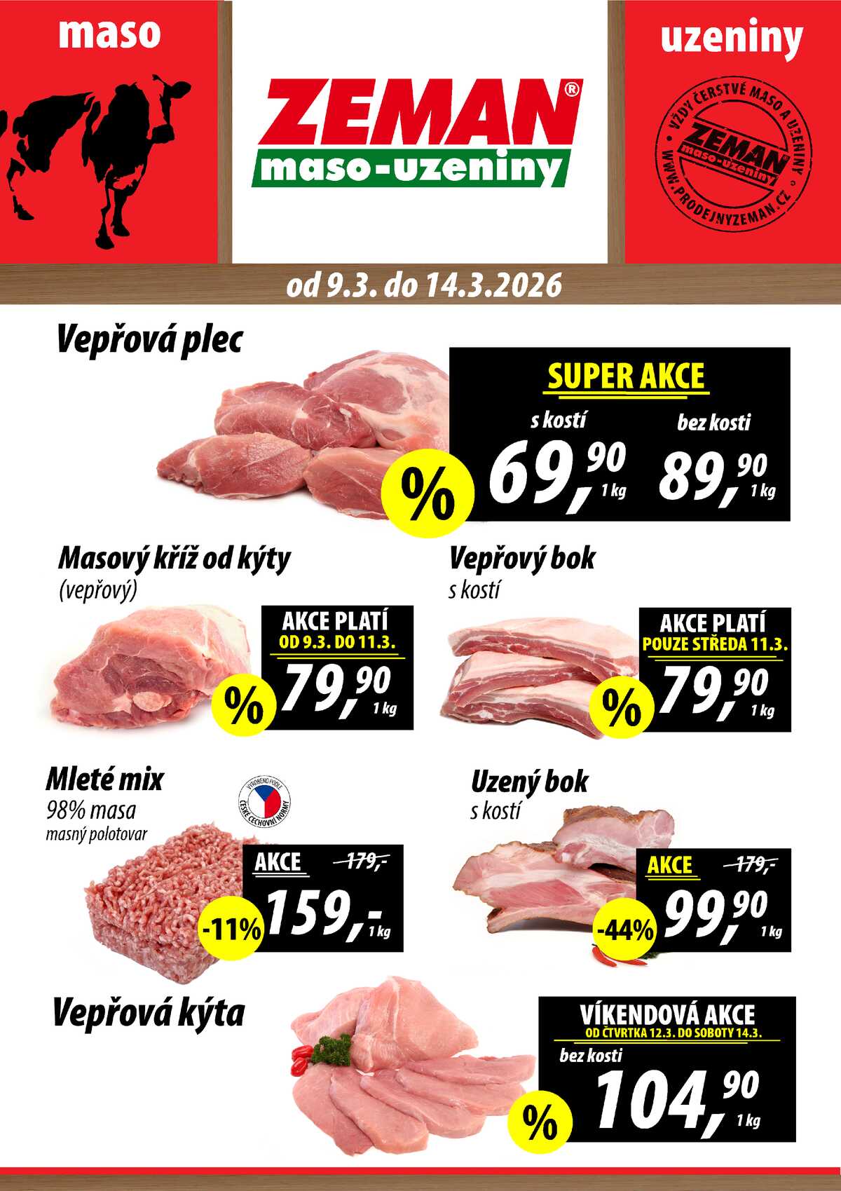 ZEMAN maso-uzeniny akční leták pro vybrané prodejny druhé skupiny od 9.3. do 14.3.2026 strana 1