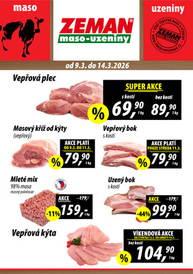 ZEMAN maso-uzeniny akční leták pro vybrané prodejny druhé skupiny od 9.3. do 14.3.2026