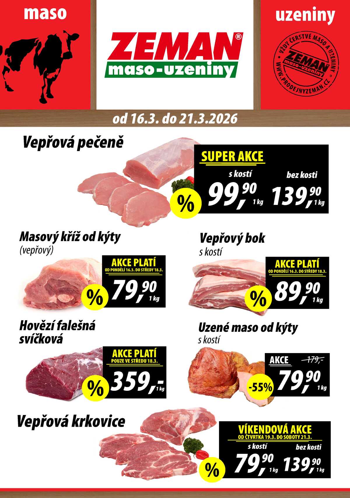 ZEMAN maso-uzeniny akční leták pro vybrané prodejny druhé skupiny od 16.3. do 21.3.2026 strana 1
