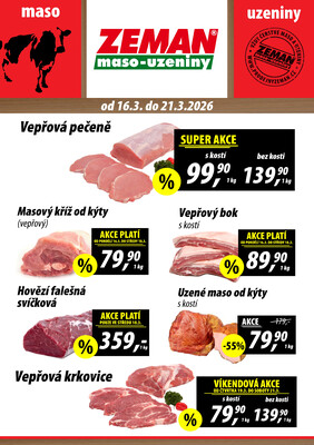 ZEMAN maso-uzeniny akční leták pro vybrané prodejny druhé skupiny od 16.3. do 21.3.2026