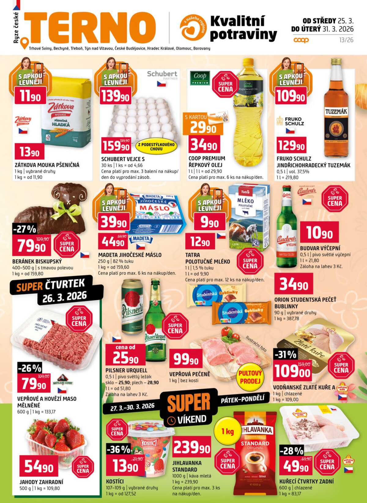 Terno Třeboň, Týn n. Vlt., Bechyně, Trhové Sviny, Hradec Králové, Zlín, Český Krumlov, Prachatice, Jihlava, Strakonice, Tábor od 25.3. do 31.3.2026 strana 1