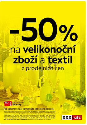 XXXLutz 50 % sleva na velikonoční zboží a textil