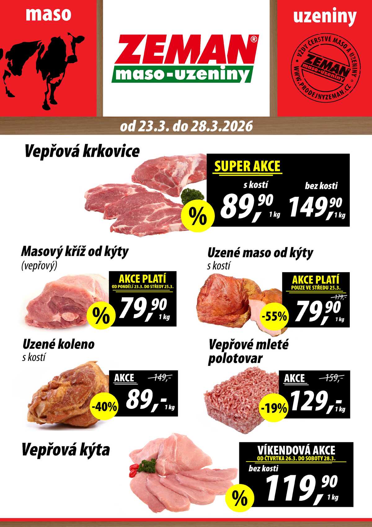 ZEMAN maso-uzeniny akční leták pro vybrané prodejny druhé skupiny od 23.3. do 28.3.2026 strana 1