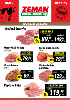 ZEMAN maso-uzeniny akční leták pro vybrané prodejny druhé skupiny od 23.3. do 28.3.2026