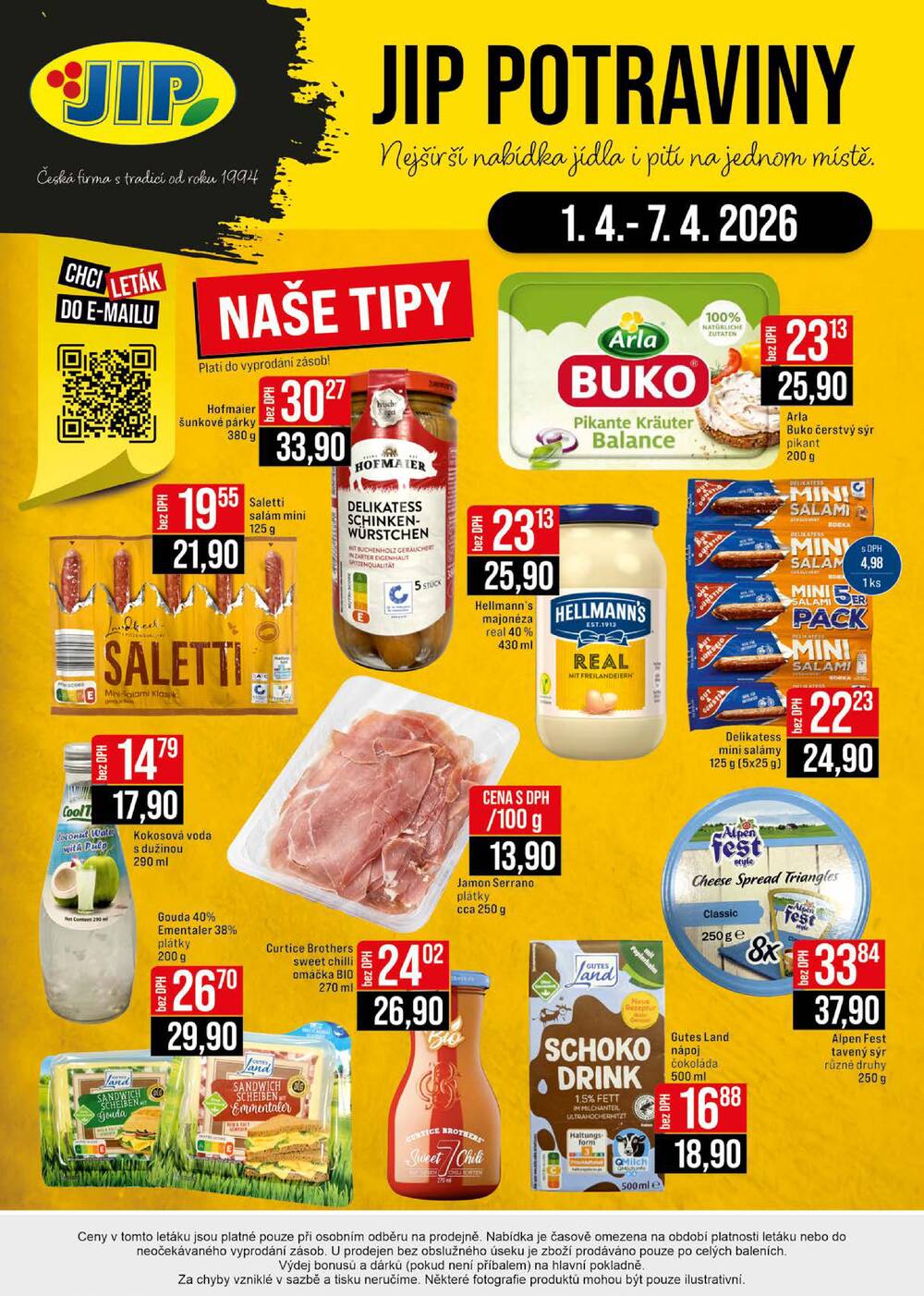 JIP Cash & Carry České Budějovice, Most, Náchod, Polička, Sušice a Svoboda nad Úpou od 1.4. do 7.4.2026
