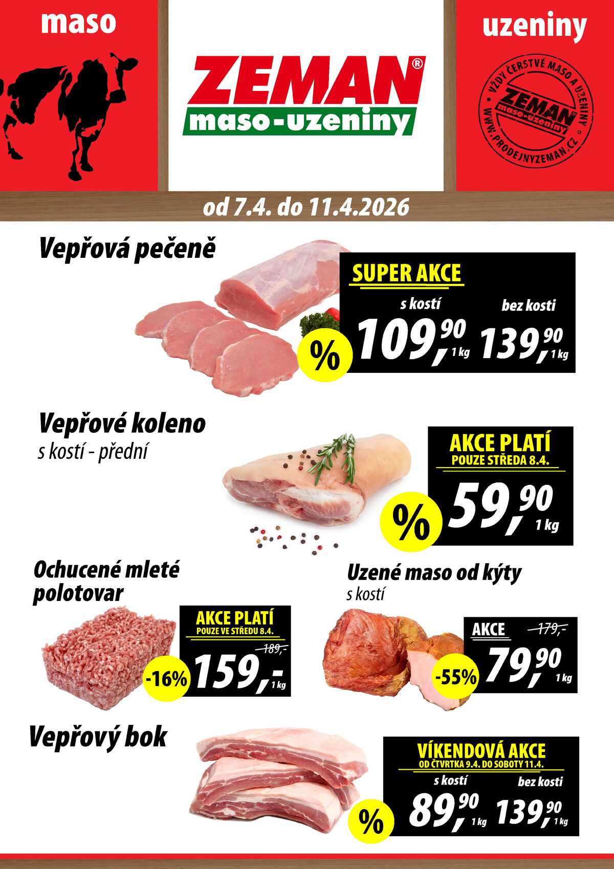 ZEMAN maso-uzeniny akční leták pro vybrané prodejny druhé skupiny od 7.4. do 11.4.2026 strana 1