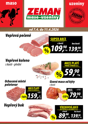 ZEMAN maso-uzeniny akční leták pro vybrané prodejny druhé skupiny od 7.4. do 11.4.2026