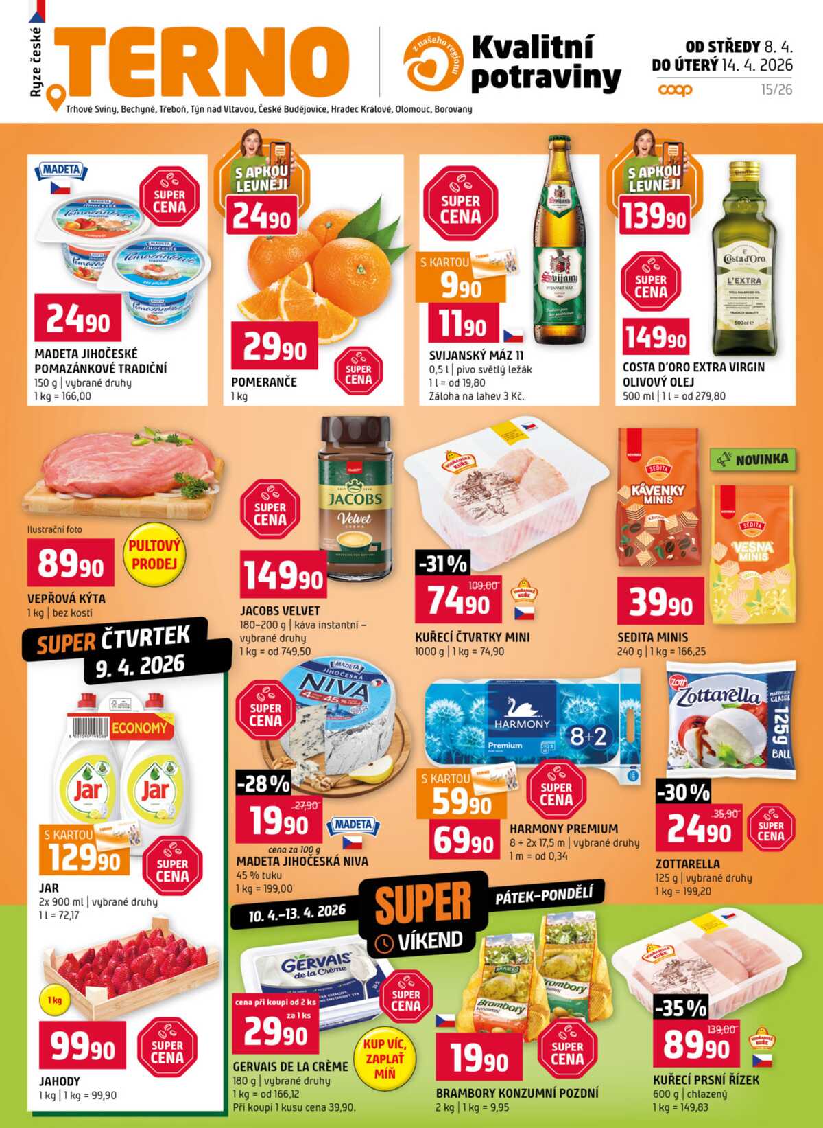 Terno České Budějovice, Trhové Sviny, Bechyně, Borovany, Třeboň, Týn nad Vltavou, Olomouc, Hradec Králové 8.4. - 14.8. strana 1