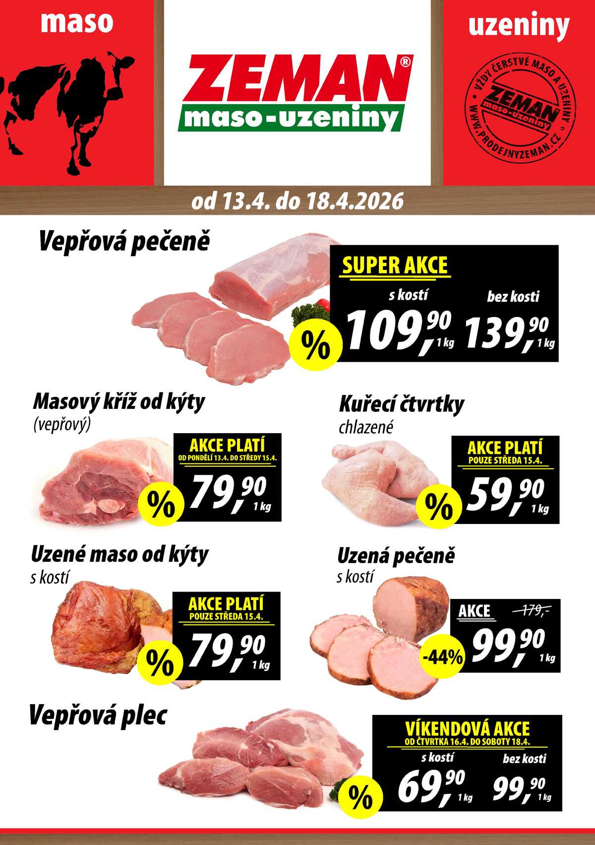 ZEMAN maso-uzeniny akční leták pro vybrané prodejny první skupiny od 13.4. do 18.4.2026 strana 1
