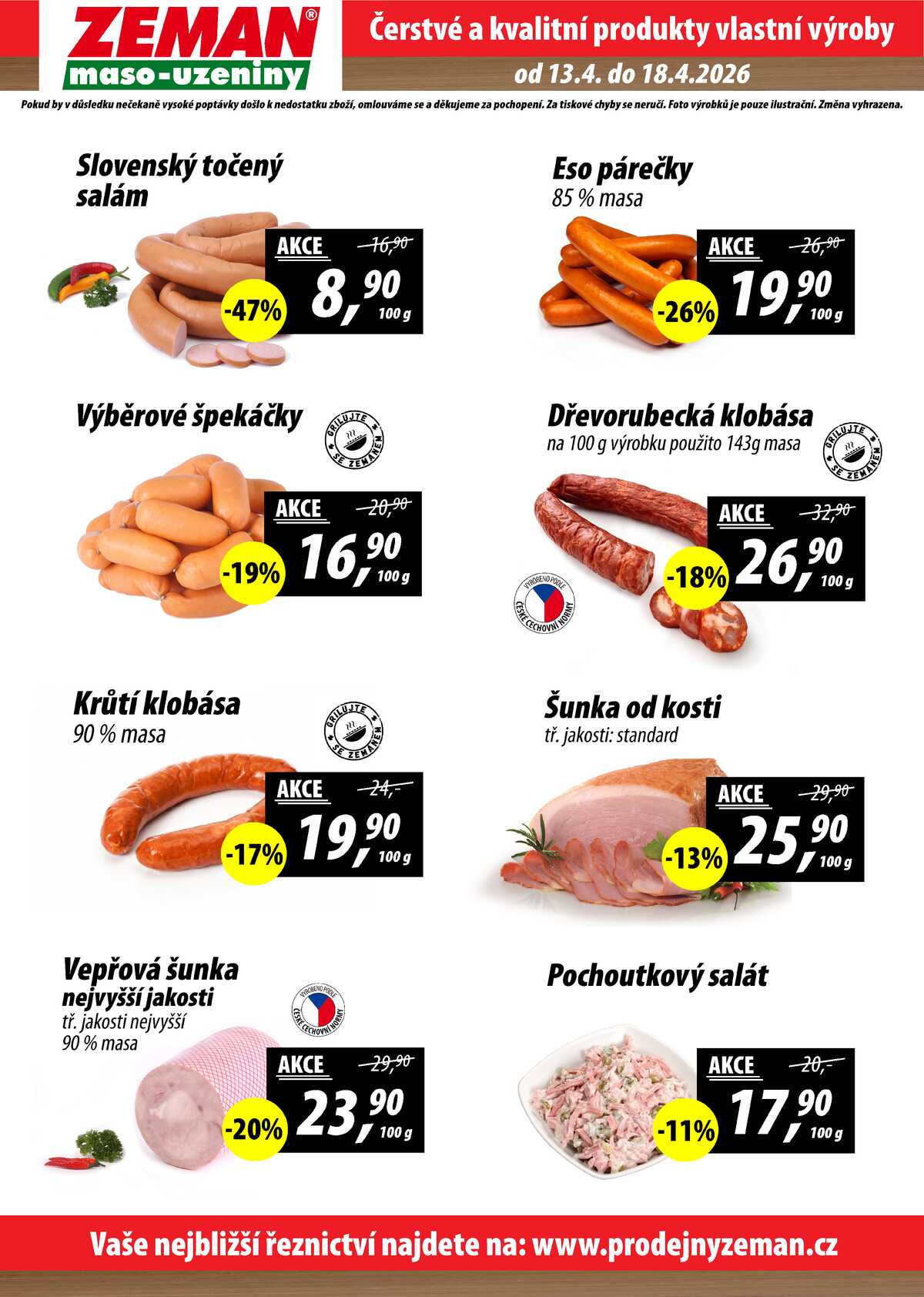 ZEMAN maso-uzeniny akční leták pro vybrané prodejny druhé skupiny od 13.4. do 18.4.2026 strana 1