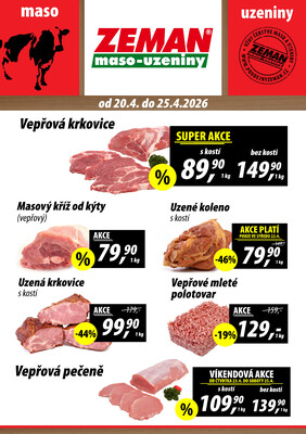ZEMAN maso-uzeniny akční leták pro vybrané prodejny druhé skupiny od 20.4. do 25.4.2026