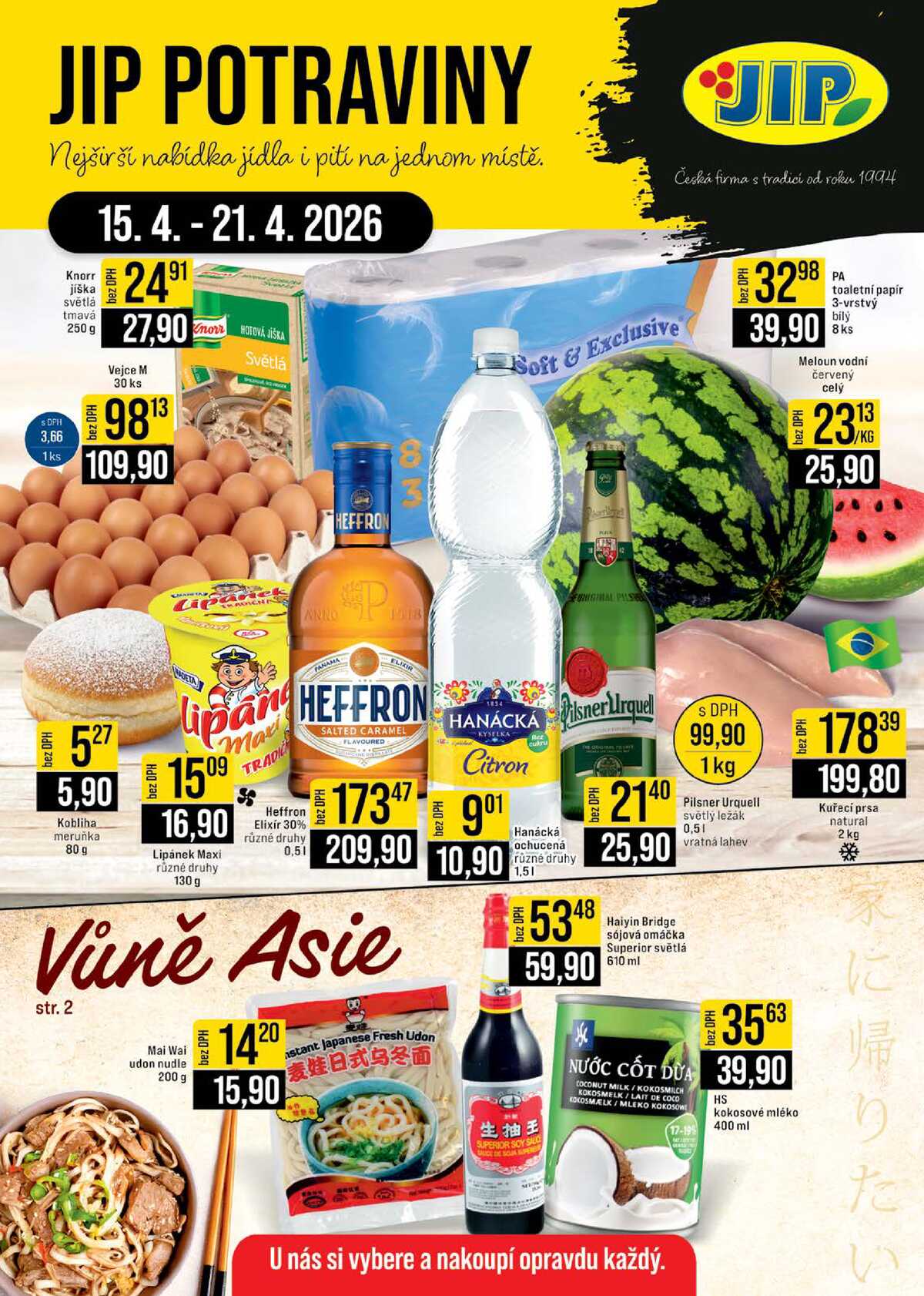 JIP Cash & Carry České Budějovice, Most, Náchod, Polička, Sušice a Svoboda nad Úpou od 15.4. do 21.4.2026 strana 1