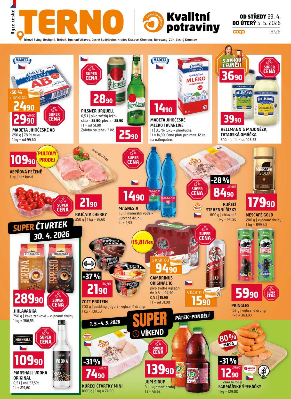 Terno České Budějovice, Třeboň, Trhové sviny, Bechyně, Týn nad Vltavou, Hradec Králové, Olomouc, Borovany, Zlín, Český Krumlov od 29.4. do 5.5.2026 strana 1