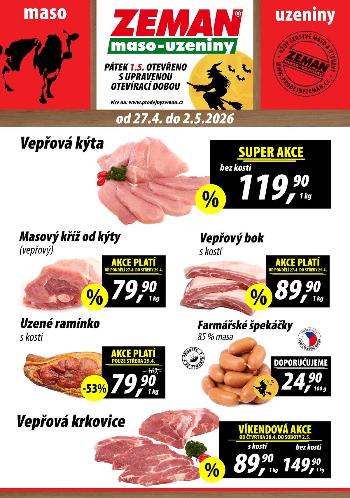 ZEMAN maso-uzeniny akční leták pro vybrané prodejny druhé skupiny od 27.4. do 2.5.2026 strana 1