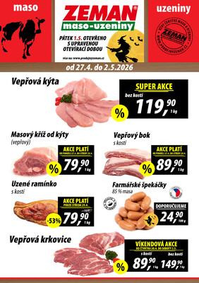 ZEMAN maso-uzeniny akční leták pro vybrané prodejny druhé skupiny od 27.4. do 2.5.2026