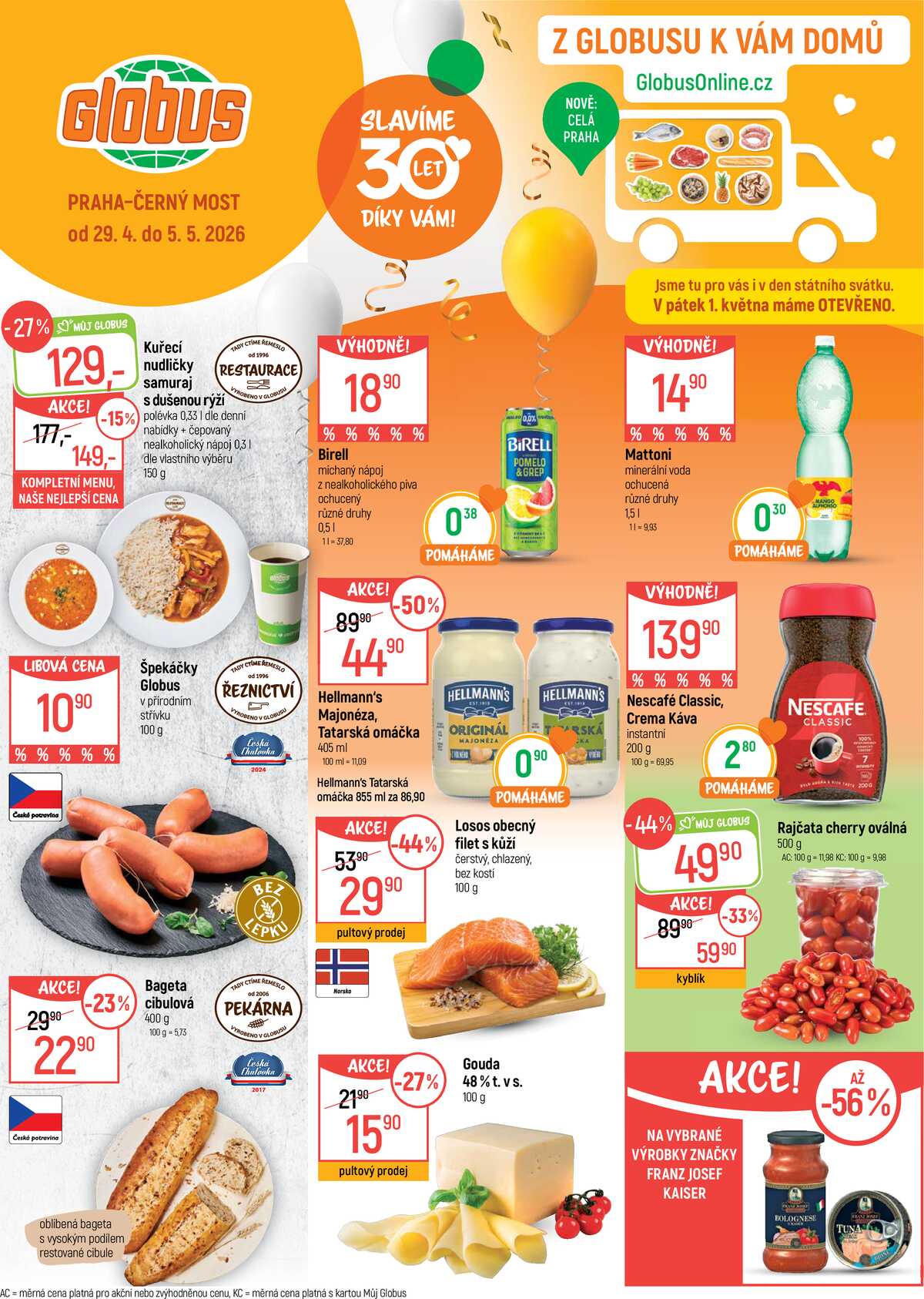Akční leták Globus 29.4. - 5.5.2026 - Globus Praha - Centrum Černý Most strana 1