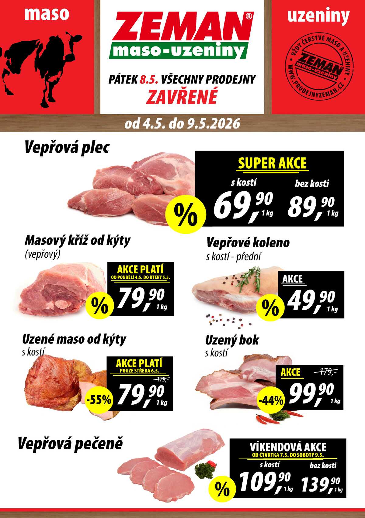 ZEMAN maso-uzeniny akční leták pro vybrané prodejny první skupiny od 4.5. do 9.5.2026 strana 1