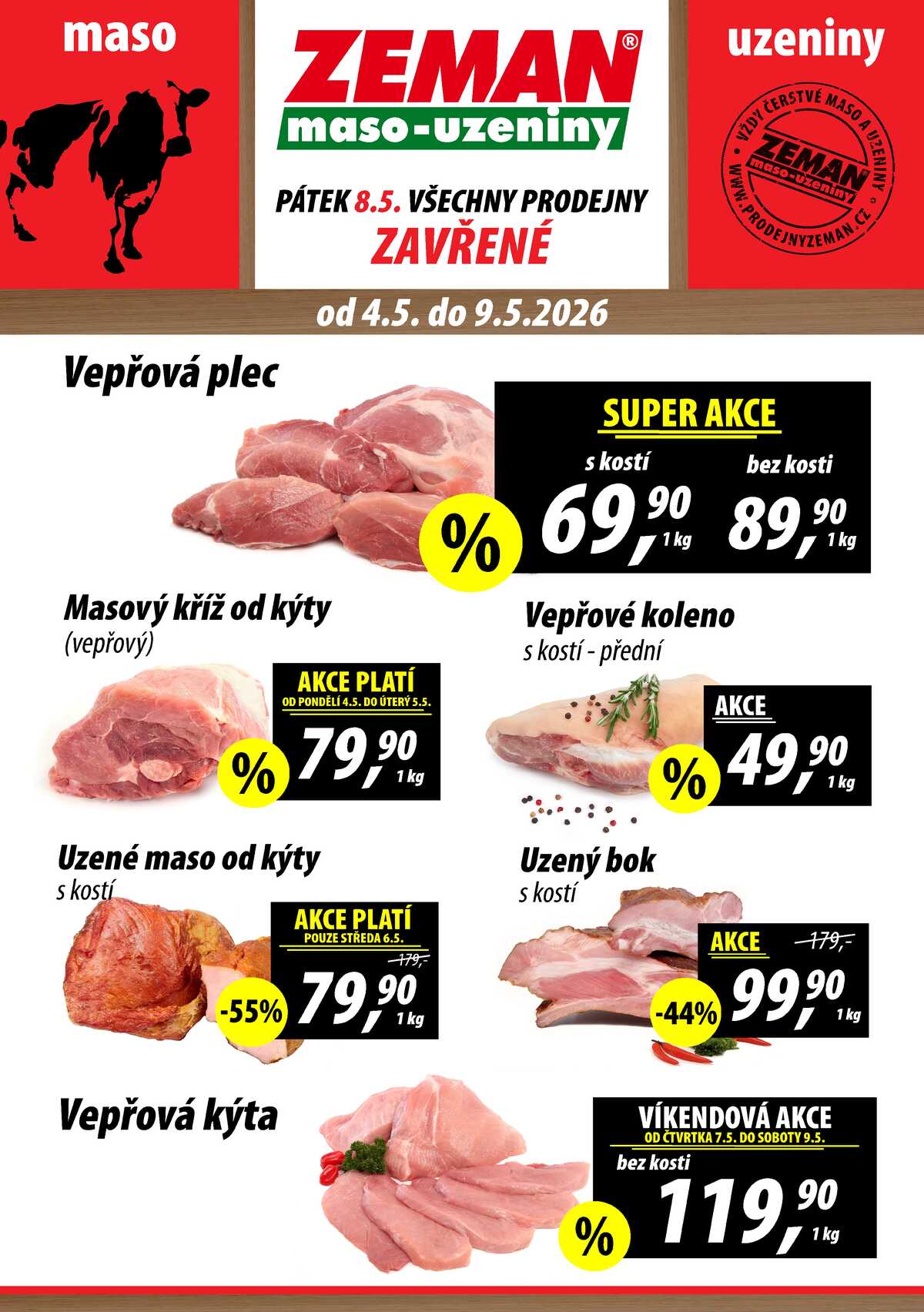 ZEMAN maso-uzeniny akční leták pro vybrané prodejny druhé skupiny od 4.5. do 9.5.2026 strana 1