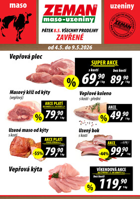 ZEMAN maso-uzeniny akční leták pro vybrané prodejny druhé skupiny od 4.5. do 9.5.2026